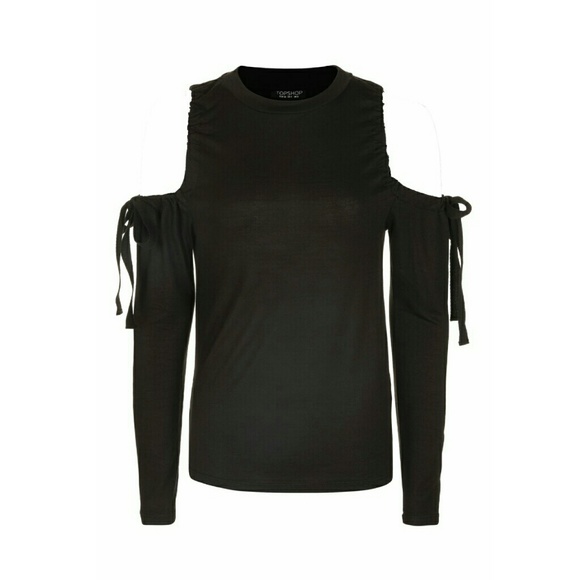 Topshop ruched tie cold shoulder top size 6 black - Picture 2 of 6